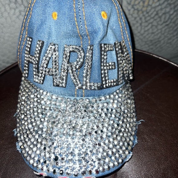 None Accessories - Harlem diamond distressed adjustable denim hat